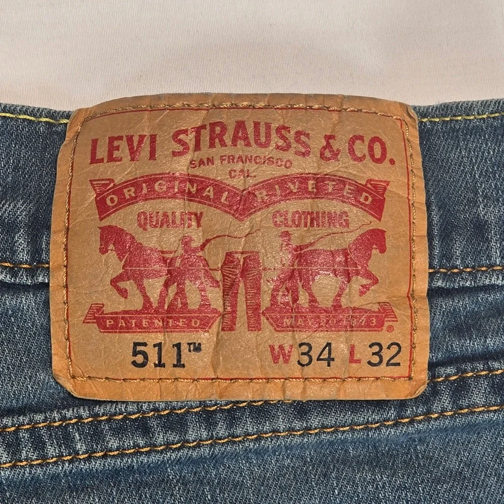 Levis 511 Slim Fit Jeans‎ Mens 34x32 Medium Wash Blue Denim 04511-0408